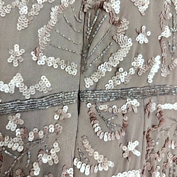 MAC DUGGAL Ruffle Neck Long Sleeve Sequin Midi Dress in Mauve Size US 6 - Picture 10 of 12